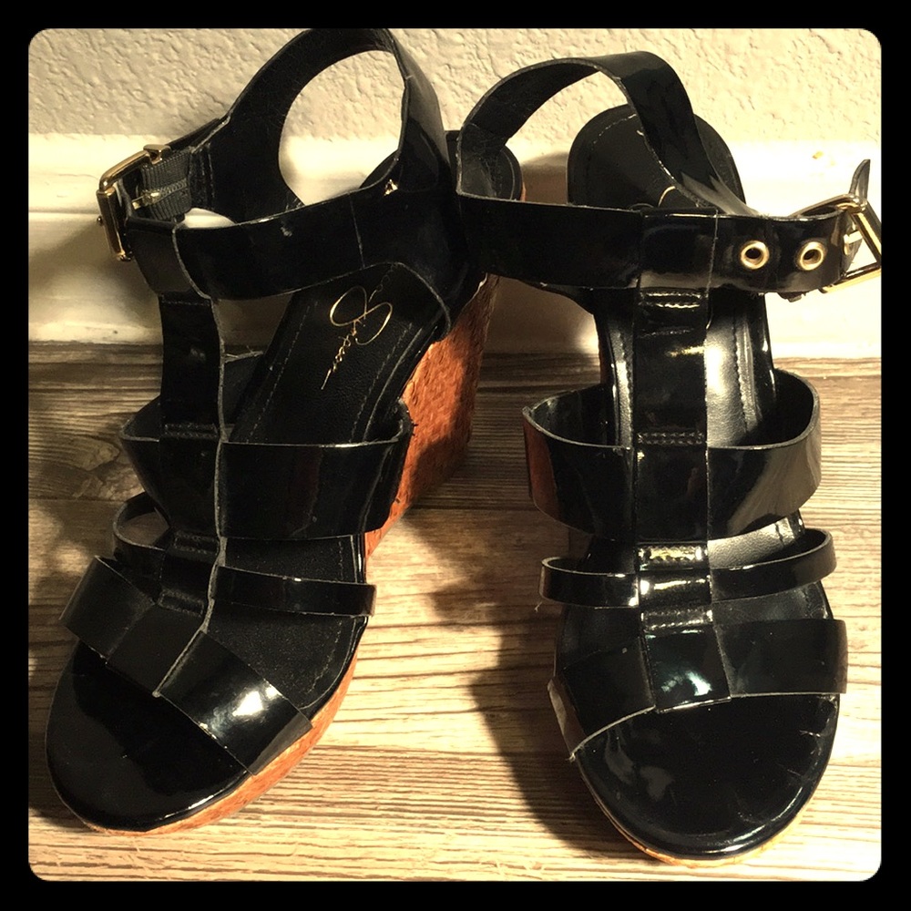 Jessica Simpson Wedge Black Patent Sandals